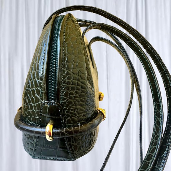 Bally Vintage Italy Croc Embossed Leather Shoulder Handbag Zipper - Picture 11 of 13